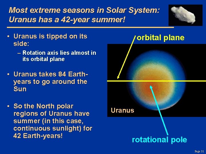 Most extreme seasons in Solar System: Uranus has a 42 -year summer! • Uranus