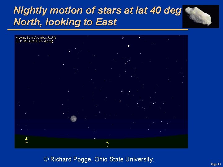 Nightly motion of stars at lat 40 deg North, looking to East © Richard