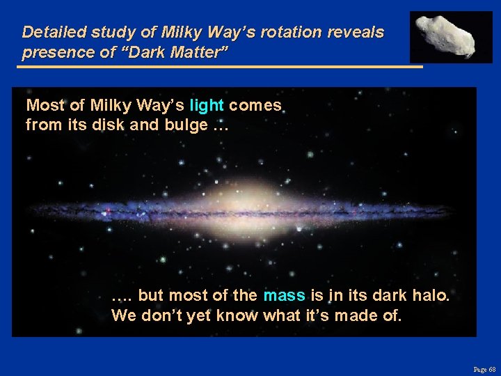 Detailed study of Milky Way’s rotation reveals presence of “Dark Matter” Most of Milky