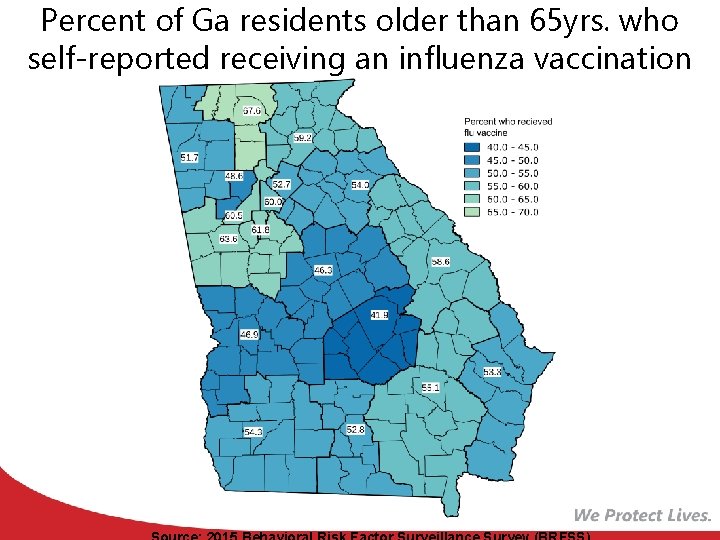 Percent of Ga residents older than 65 yrs. who self-reported receiving an influenza vaccination
