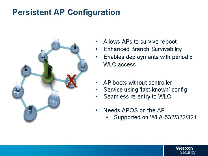 Persistent AP Configuration • Allows APs to survive reboot • Enhanced Branch Survivability •