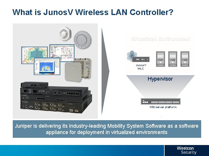 What is Junos. V Wireless LAN Controller? Virtualized Environment VM 1 VM 2 VM