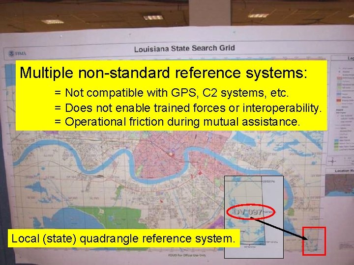 Multiple non-standard reference systems: = Not compatible with GPS, C 2 systems, etc. =