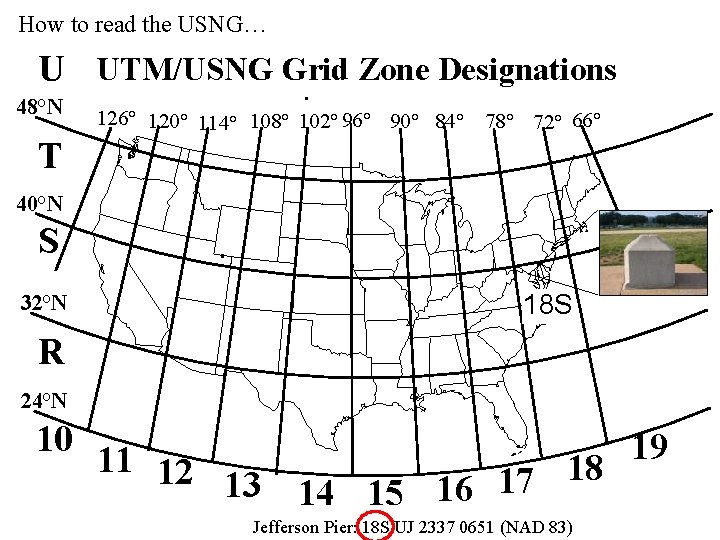 How to read the USNG… U UTM/USNG Grid Zone Designations 48°N 126° 120° 114°