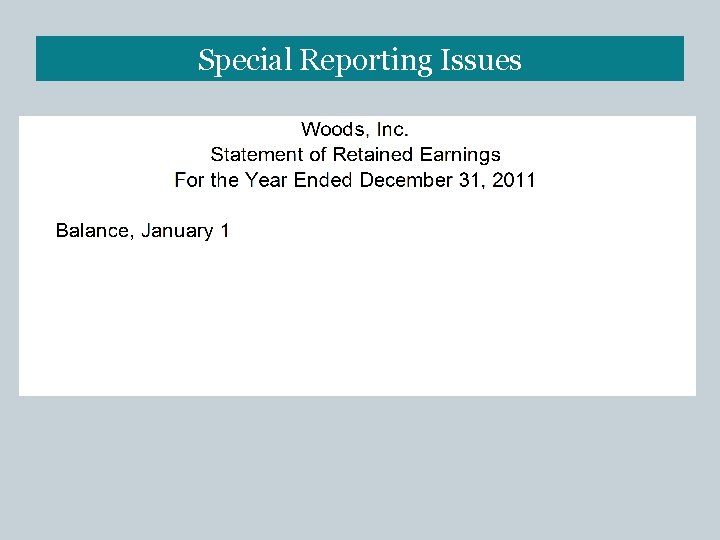 Special Reporting Issues 
