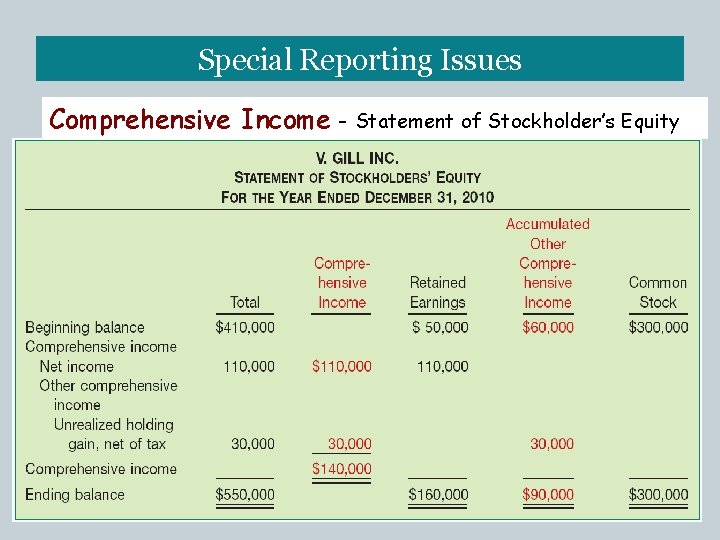 Special Reporting Issues Comprehensive Income - Statement of Stockholder’s Equity 