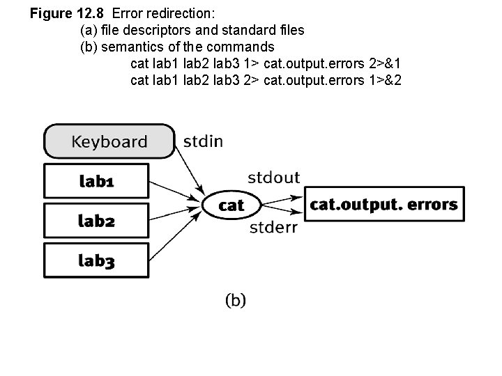 Figure 12. 8 Error redirection: (a) file descriptors and standard files (b) semantics of