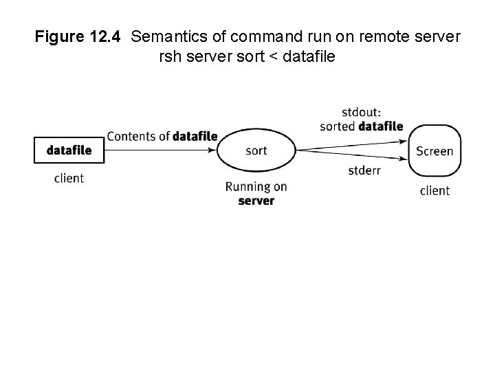 Figure 12. 4 Semantics of command run on remote server rsh server sort <