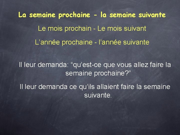 La semaine prochaine - la semaine suivante Le mois prochain - Le mois suivant