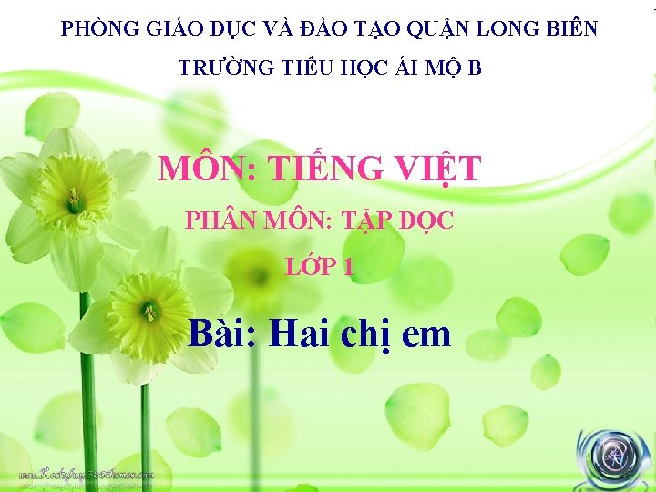 PHÒNG GIÁO DỤC VÀ ĐÀO TẠO QUẬN LONG BIÊN TRƯỜNG TIỂU HỌC ÁI MỘ