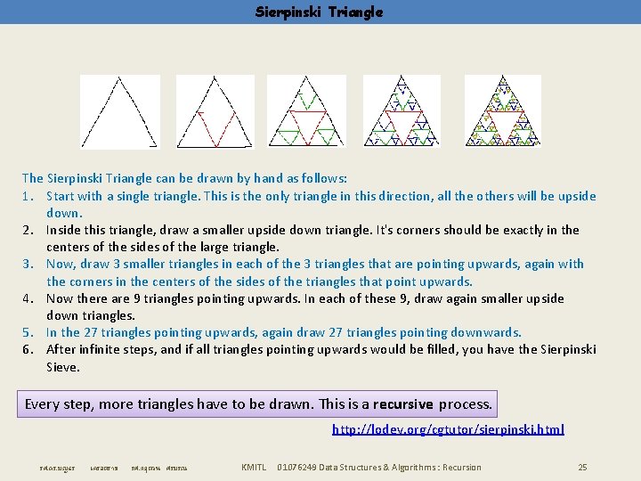 Sierpinski Triangle The Sierpinski Triangle can be drawn by hand as follows: 1. Start