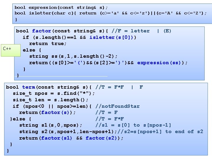 bool expression(const string& s); bool isletter(char c){ return (c>='a' && c<='z')||(c='A' && c<='Z'); }