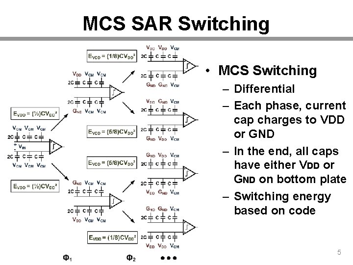 MCS SAR Switching • MCS Switching – Differential – Each phase, current cap charges