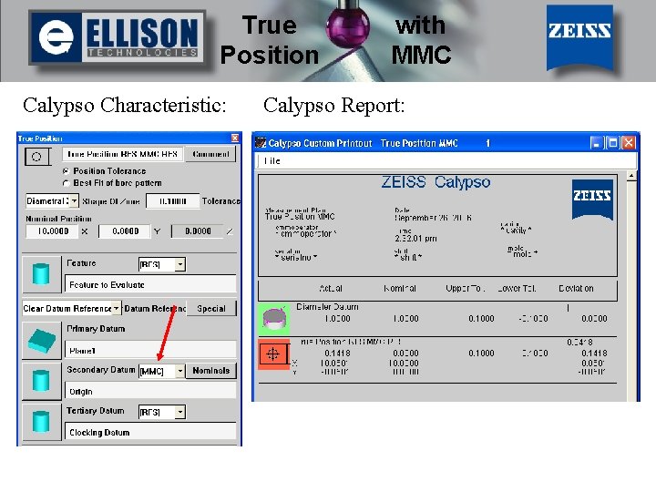 True Position Calypso Characteristic: with MMC Calypso Report: 