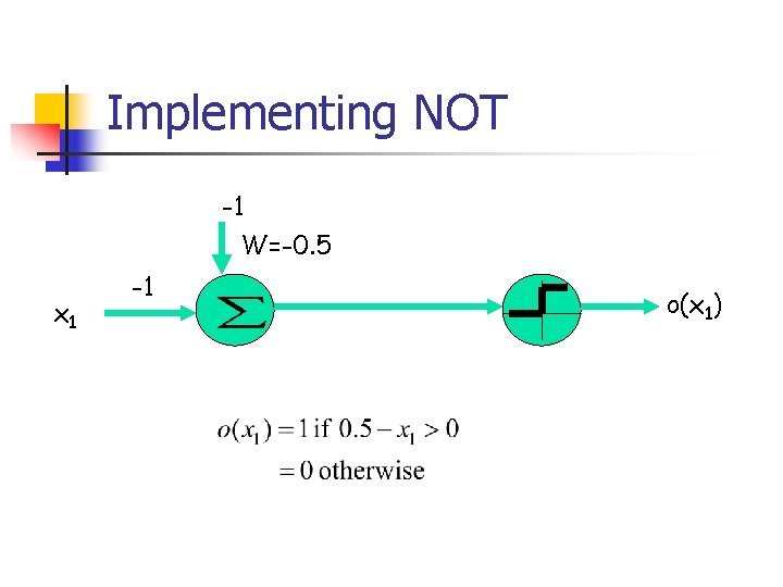 Implementing NOT -1 W=-0. 5 x 1 -1 o(x 1) 