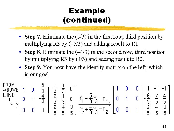 Example (continued) • Step 7. Eliminate the (5/3) in the first row, third position Example (continued) • Step 7. Eliminate the (5/3) in the first row, third position