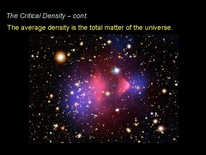 The Critical Density – cont. The average density is the total matter of the The Critical Density – cont. The average density is the total matter of the