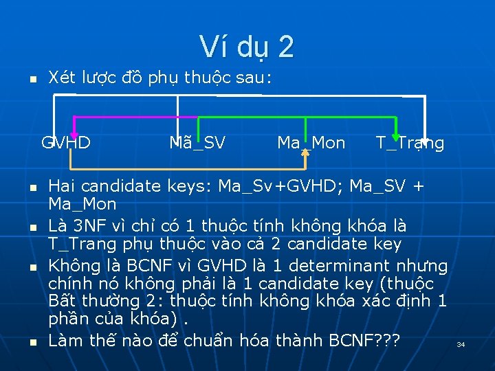 Ví dụ 2 n Xét lược đồ phụ thuộc sau: GVHD n n Mã_SV Ví dụ 2 n Xét lược đồ phụ thuộc sau: GVHD n n Mã_SV