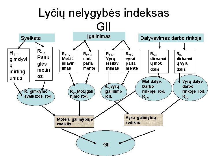 Lyčių nelygybės indeksas GII Įgalinimas Sveikata R 11 – gimdyvi ų mirting umas R