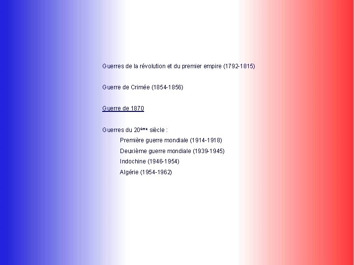 Guerres de la révolution et du premier empire (1792 -1815) Guerre de Crimée (1854