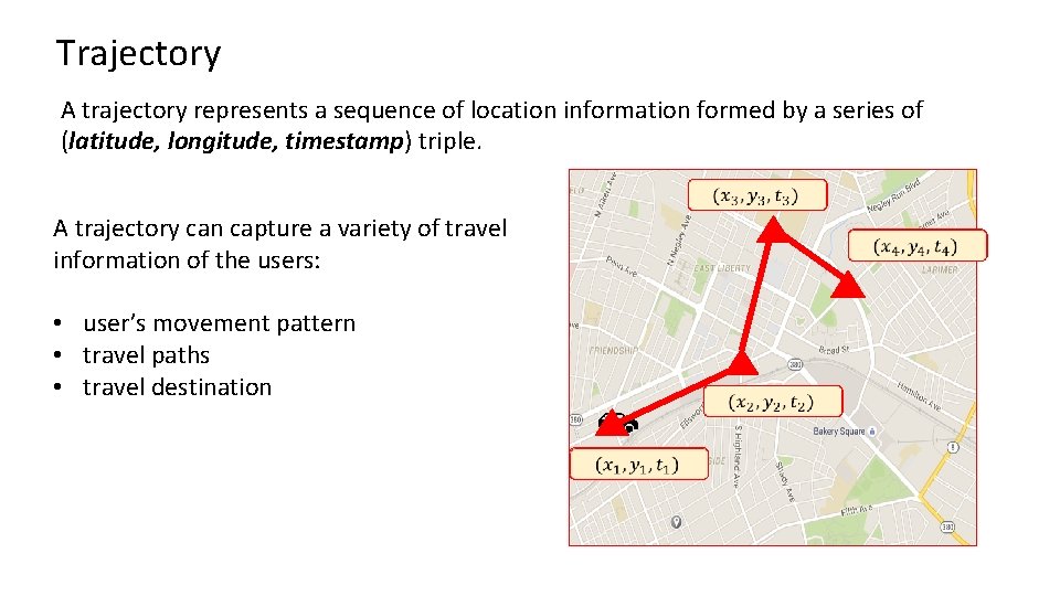 Trajectory A trajectory represents a sequence of location information formed by a series of