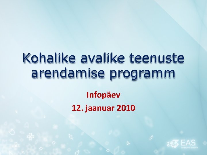 Kohalike avalike teenuste arendamise programm Infopäev 12. jaanuar 2010 