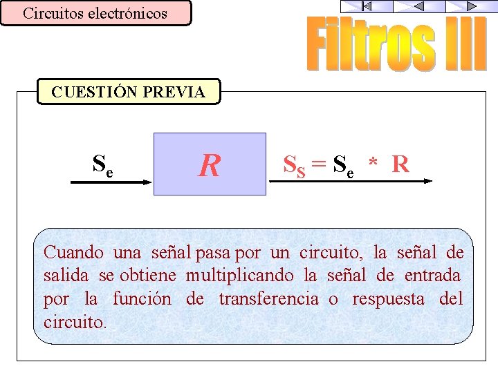 Circuitos electrónicos CUESTIÓN PREVIA Se R SS = Se * R Cuando una señal