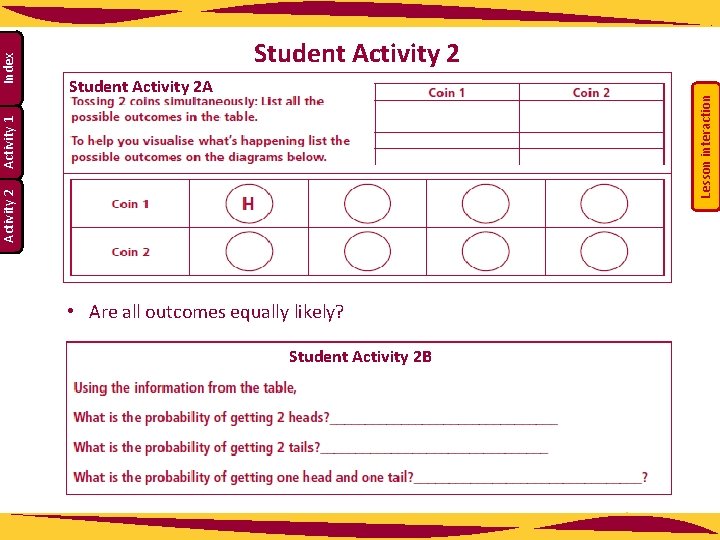 Lesson interaction Student Activity 2 A Activity 2 Activity 1 Index Student Activity 2