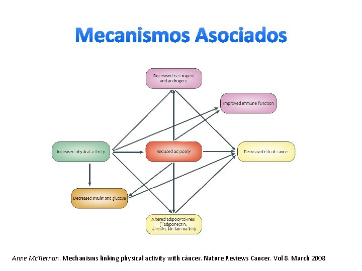 Mecanismos Asociados Anne Mc. Tiernan. Mechanisms linking physical activity with cáncer. Nature Reviews Cancer.