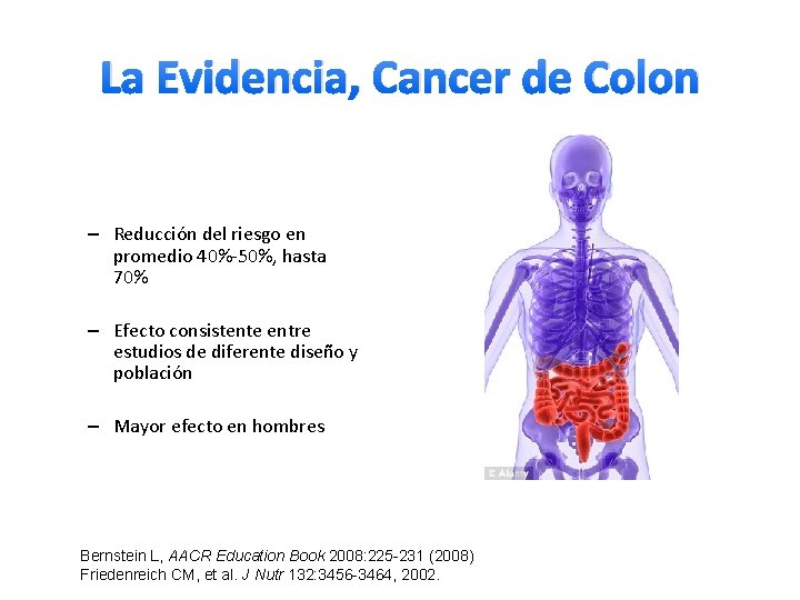 La Evidencia, Cancer de Colon – Reducción del riesgo en promedio 40%-50%, hasta 70%