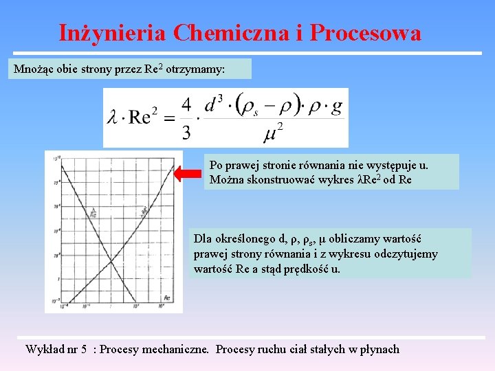 Inżynieria Chemiczna i Procesowa Mnożąc obie strony przez Re 2 otrzymamy: Po prawej stronie