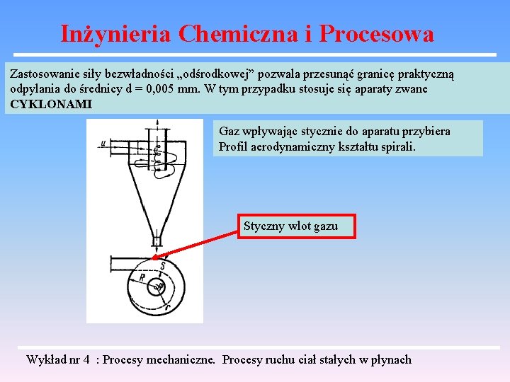 Inżynieria Chemiczna i Procesowa Zastosowanie siły bezwładności „odśrodkowej” pozwala przesunąć granicę praktyczną odpylania do
