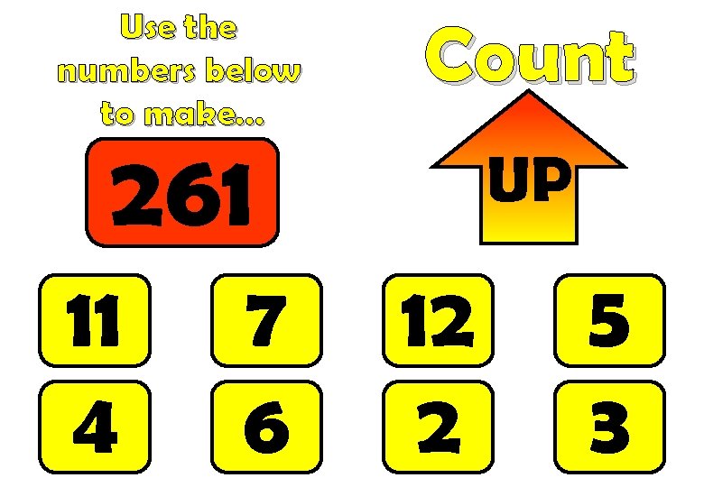 Use the numbers below to make… Count 261 11 4 7 6 UP 12 Use the numbers below to make… Count 261 11 4 7 6 UP 12