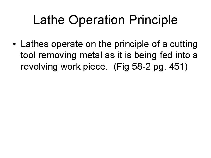 Lathe Operation Principle • Lathes operate on the principle of a cutting tool removing Lathe Operation Principle • Lathes operate on the principle of a cutting tool removing