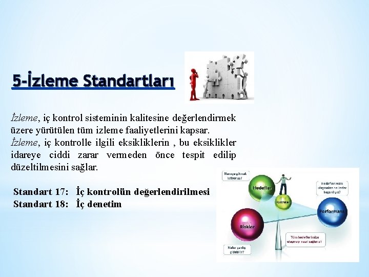 5 -İzleme Standartları İzleme, iç kontrol sisteminin kalitesine değerlendirmek üzere yürütülen tüm izleme faaliyetlerini