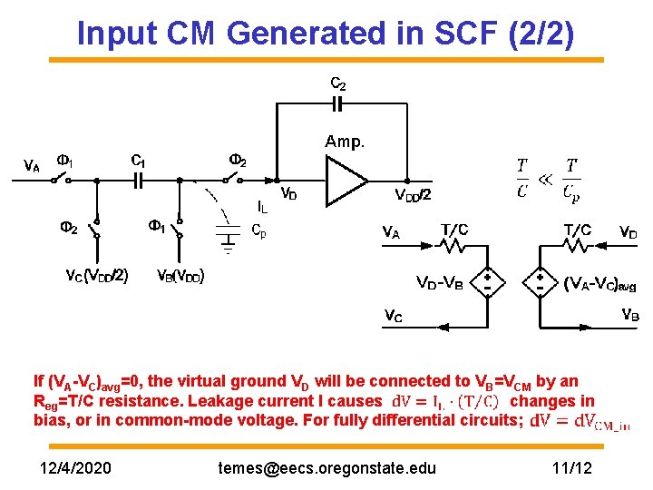 Input CM Generated in SCF (2/2) If (VA-VC)avg=0, the virtual ground VD will be