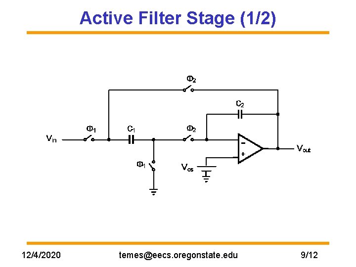 Active Filter Stage (1/2) 12/4/2020 temes@eecs. oregonstate. edu 9/12 