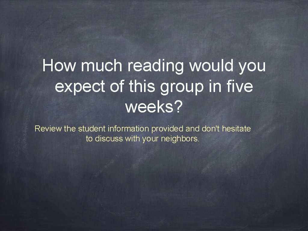 How much reading would you expect of this group in five weeks? Review the