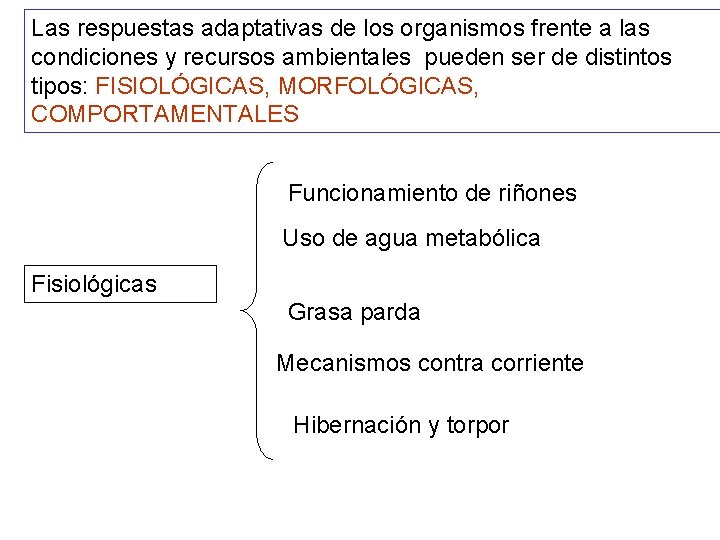 Las respuestas adaptativas de los organismos frente a las condiciones y recursos ambientales pueden Las respuestas adaptativas de los organismos frente a las condiciones y recursos ambientales pueden