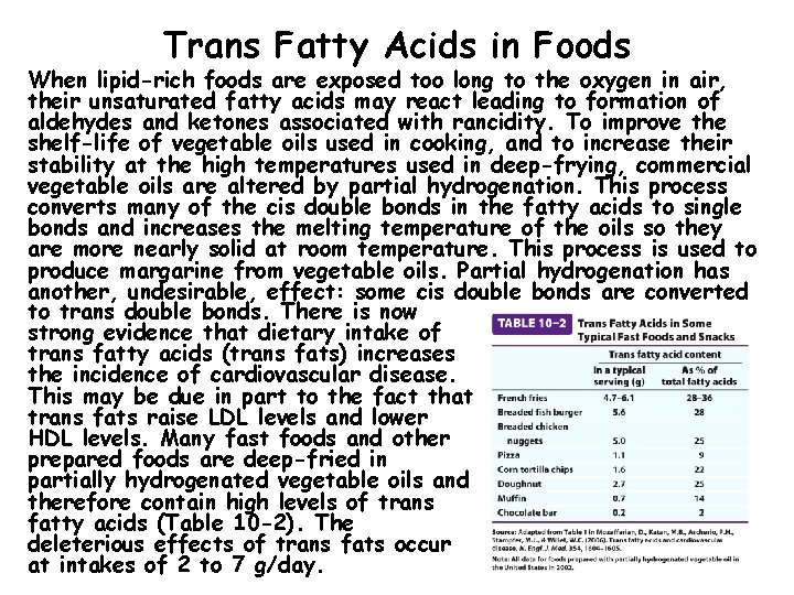 Trans Fatty Acids in Foods When lipid-rich foods are exposed too long to the