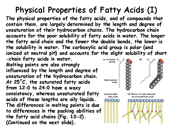 Physical Properties of Fatty Acids (I) The physical properties of the fatty acids, and
