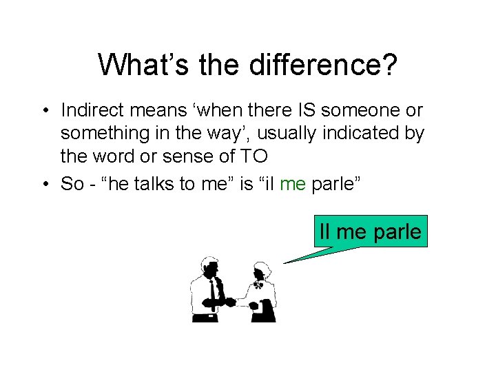 What’s the difference? • Indirect means ‘when there IS someone or something in the