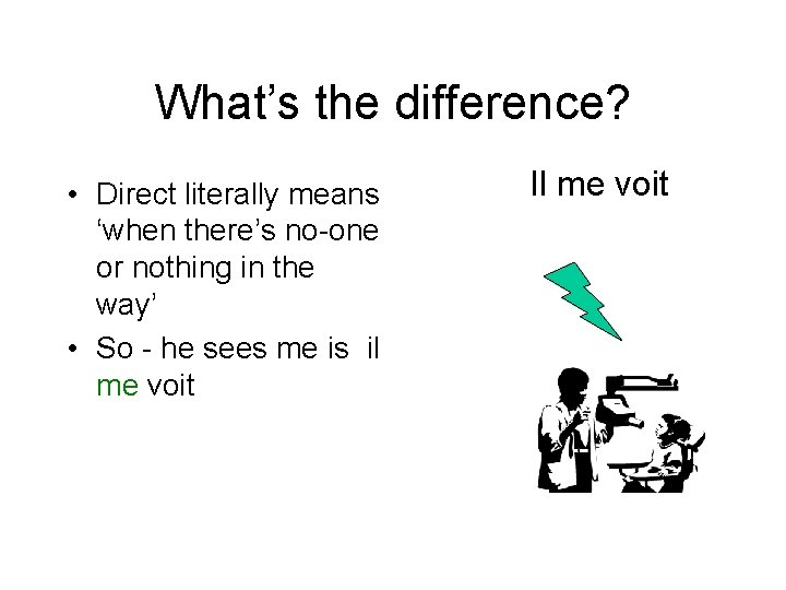What’s the difference? • Direct literally means ‘when there’s no-one or nothing in the