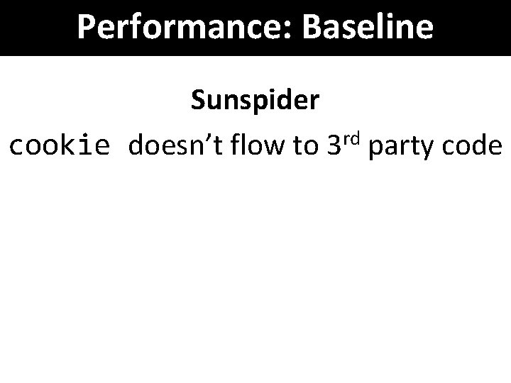 Performance: Baseline Sunspider cookie doesn’t flow to 3 rd party code 