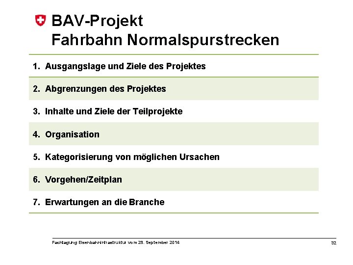 BAV-Projekt Fahrbahn Normalspurstrecken 1. Ausgangslage und Ziele des Projektes 2. Abgrenzungen des Projektes 3.