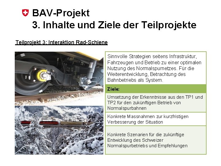 BAV-Projekt 3. Inhalte und Ziele der Teilprojekte Teilprojekt 3: Interaktion Rad-Schiene Sinnvolle Strategien seitens