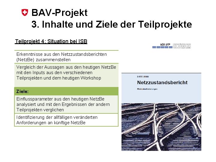 BAV-Projekt 3. Inhalte und Ziele der Teilprojekte Teilprojekt 4: Situation bei ISB Erkenntnisse aus