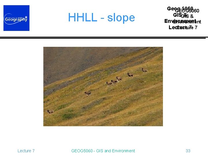 HHLL - slope Lecture 7 GEOG 5060 - GIS and Environment Geog 5060 GEOG