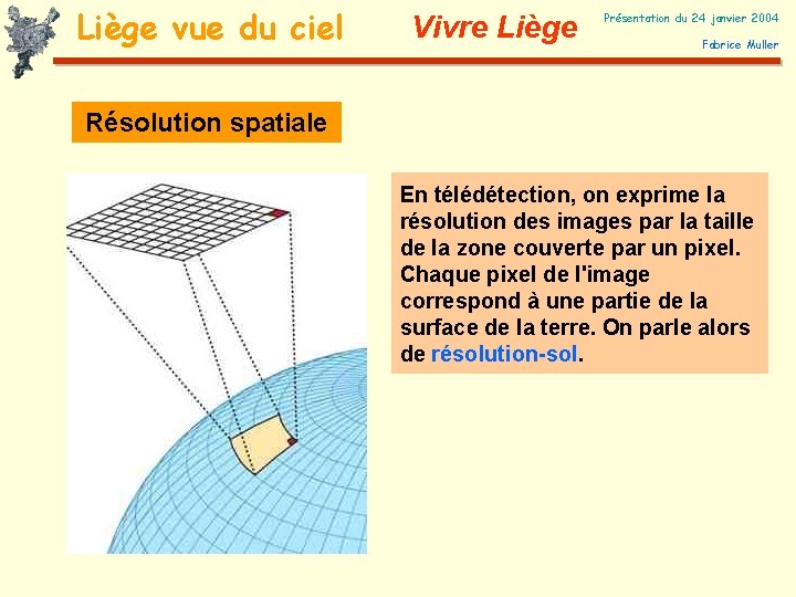 Liège vue du ciel Vivre Liège Présentation du 24 janvier 2004 Fabrice Muller Résolution