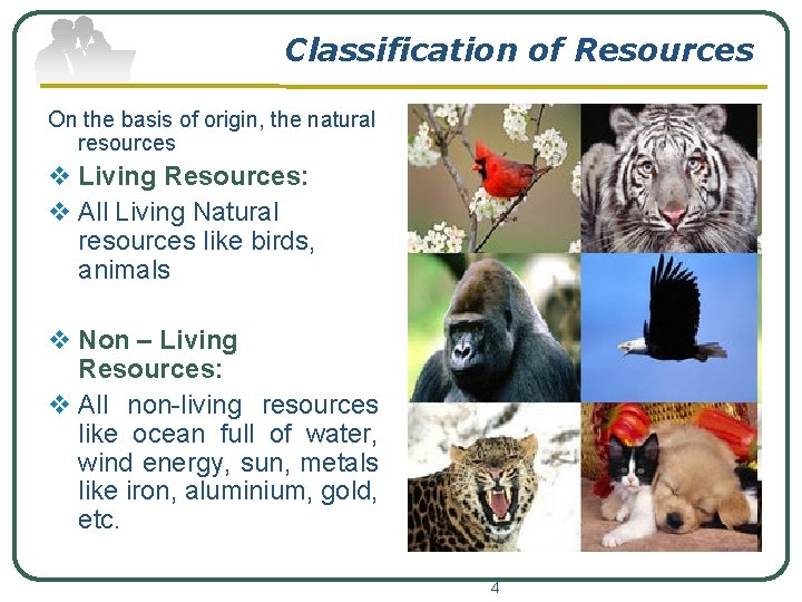 Classification of Resources On the basis of origin, the natural resources v Living Resources: